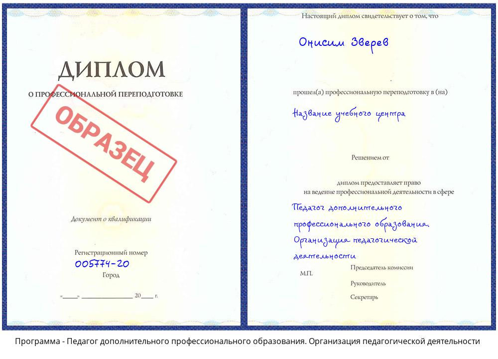 Педагог дополнительного профессионального образования. Организация педагогической деятельности Орехово-Зуево
