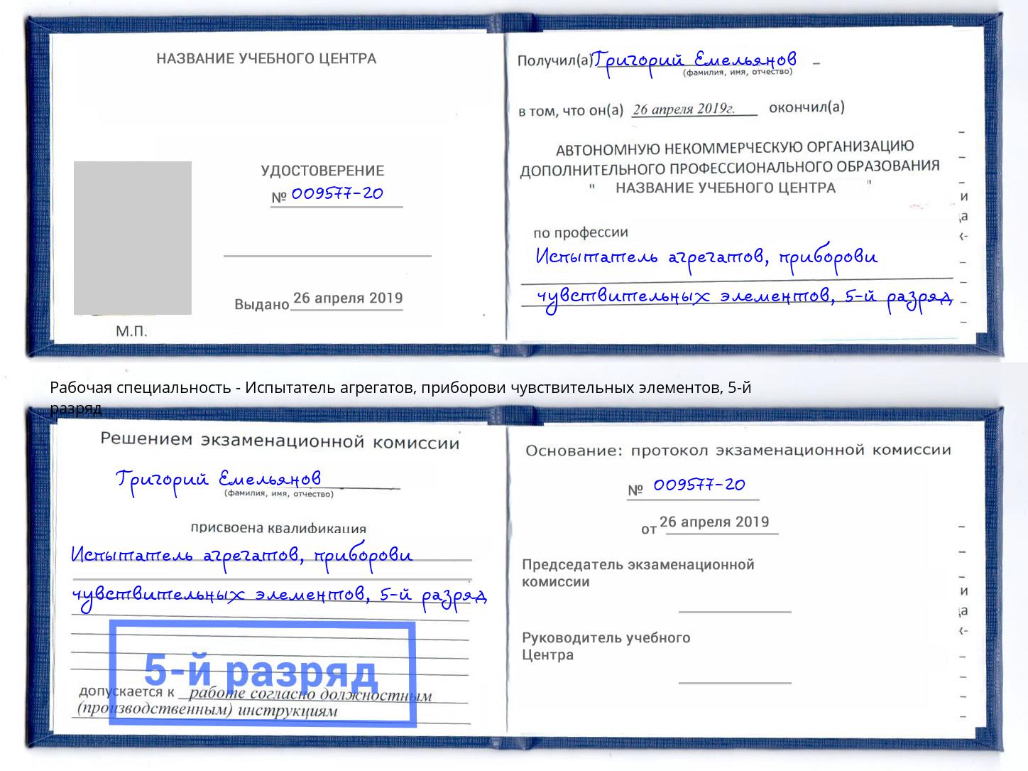 корочка 5-й разряд Испытатель агрегатов, приборови чувствительных элементов Орехово-Зуево