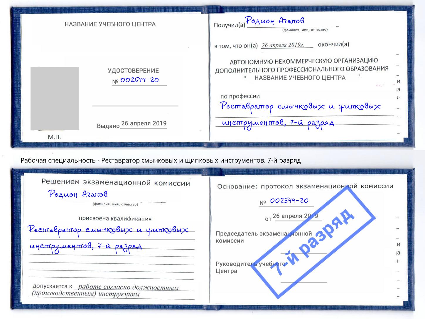 корочка 7-й разряд Реставратор смычковых и щипковых инструментов Орехово-Зуево