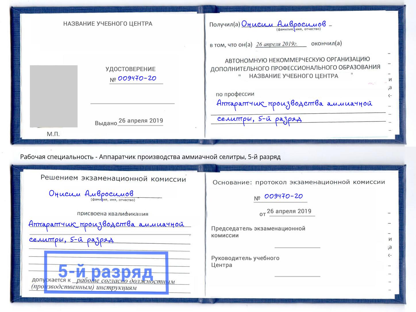 корочка 5-й разряд Аппаратчик производства аммиачной селитры Орехово-Зуево