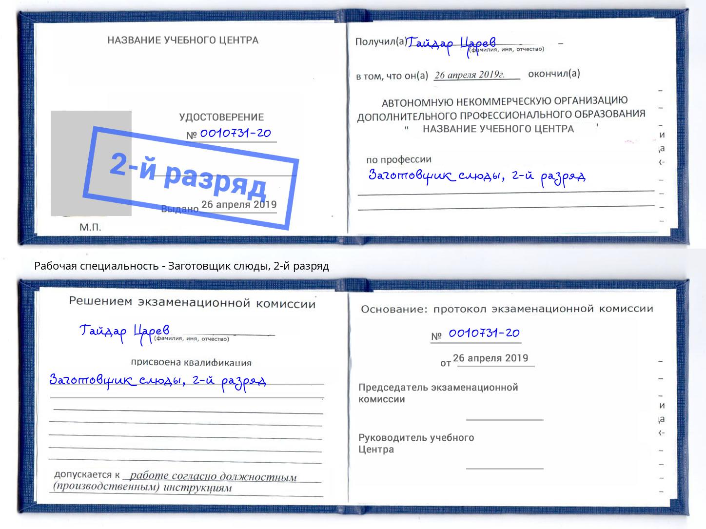 корочка 2-й разряд Заготовщик слюды Орехово-Зуево