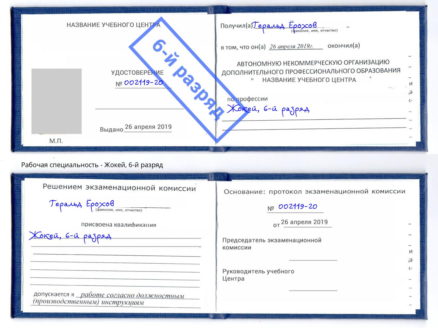 корочка 6-й разряд Жокей Орехово-Зуево