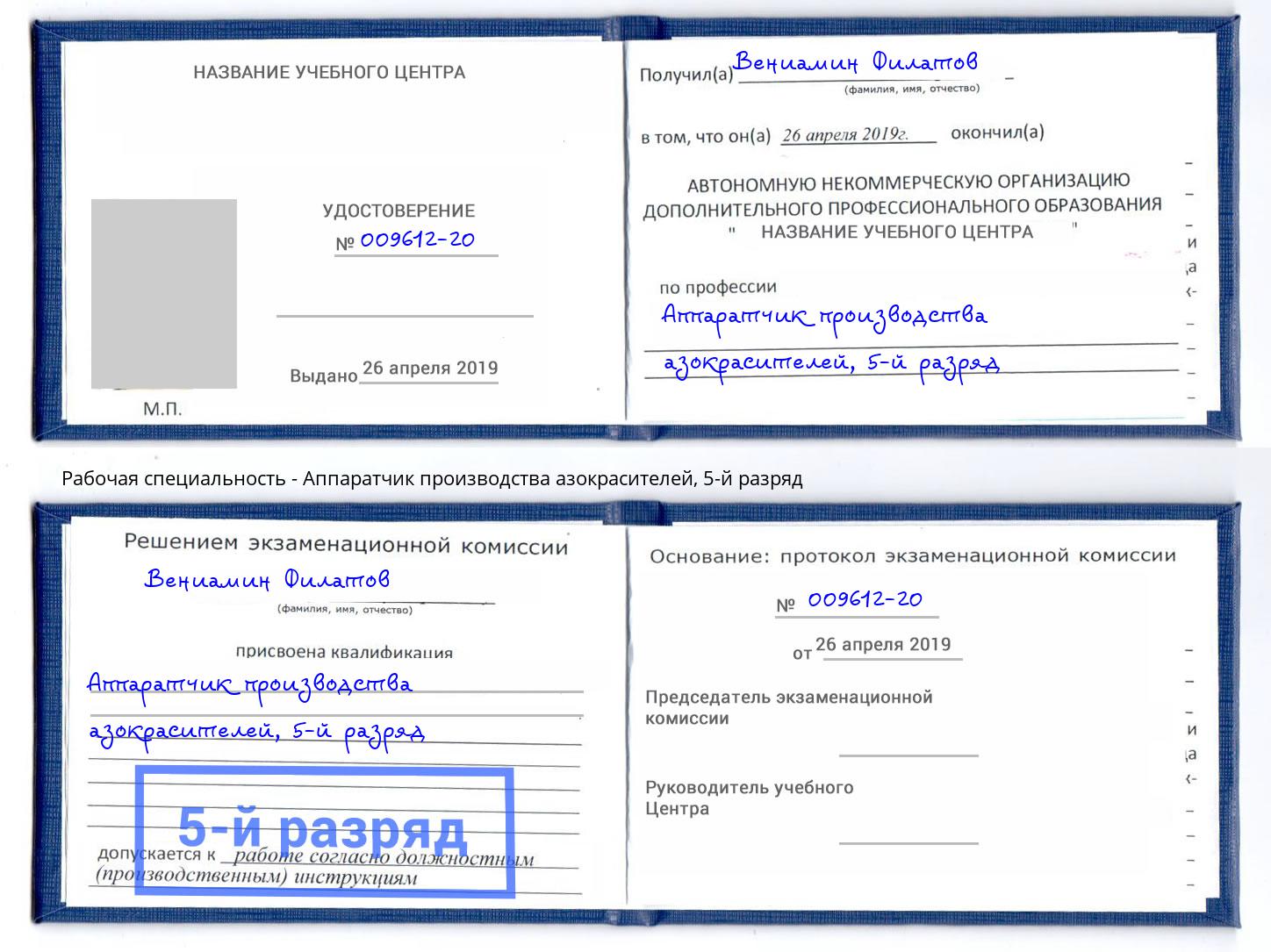 корочка 5-й разряд Аппаратчик производства азокрасителей Орехово-Зуево