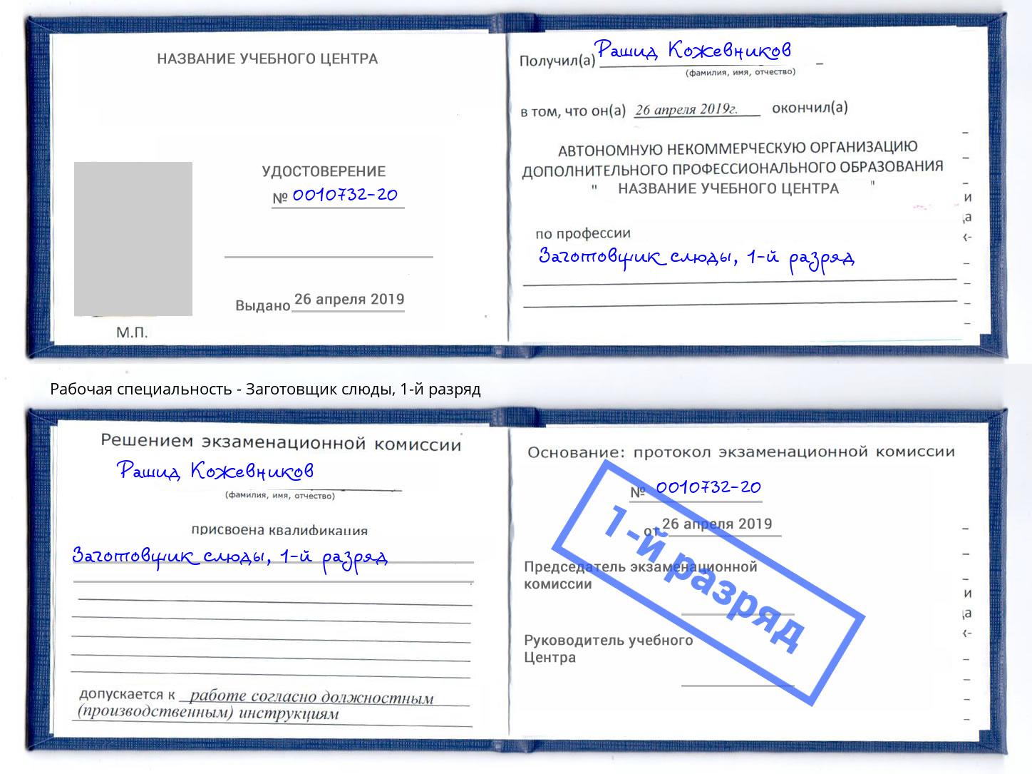 корочка 1-й разряд Заготовщик слюды Орехово-Зуево