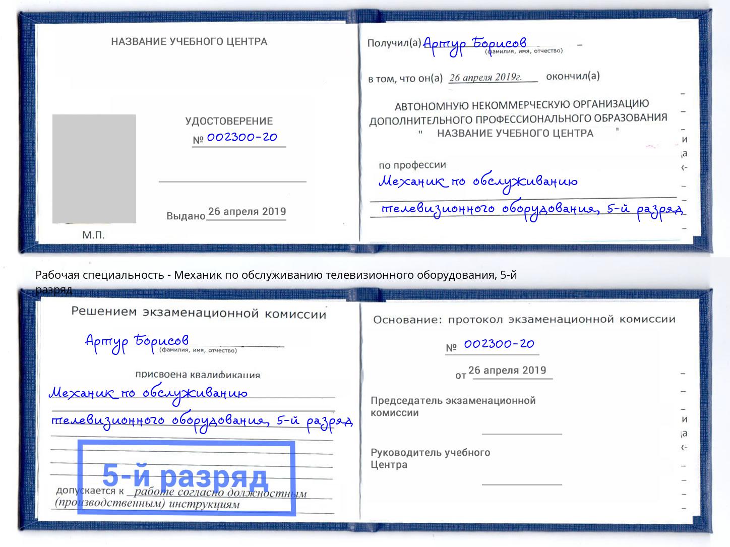 корочка 5-й разряд Механик по обслуживанию телевизионного оборудования Орехово-Зуево