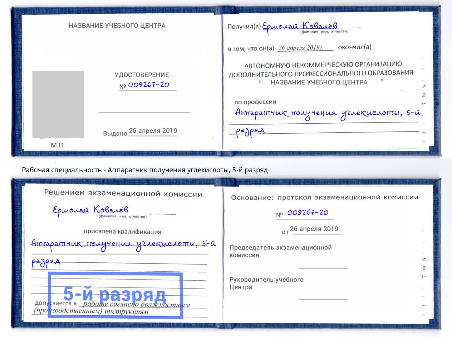 корочка 5-й разряд Аппаратчик получения углекислоты Орехово-Зуево