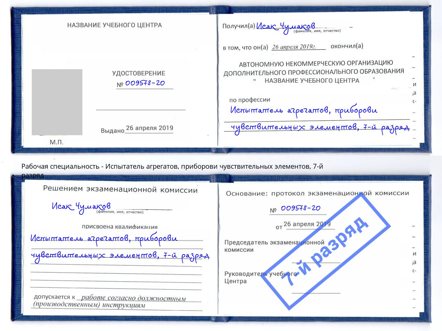 корочка 7-й разряд Испытатель агрегатов, приборови чувствительных элементов Орехово-Зуево