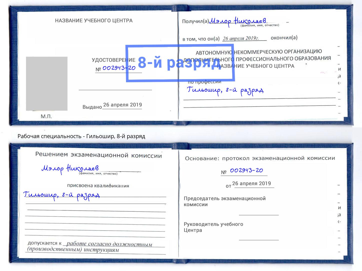 корочка 8-й разряд Гильошир Орехово-Зуево