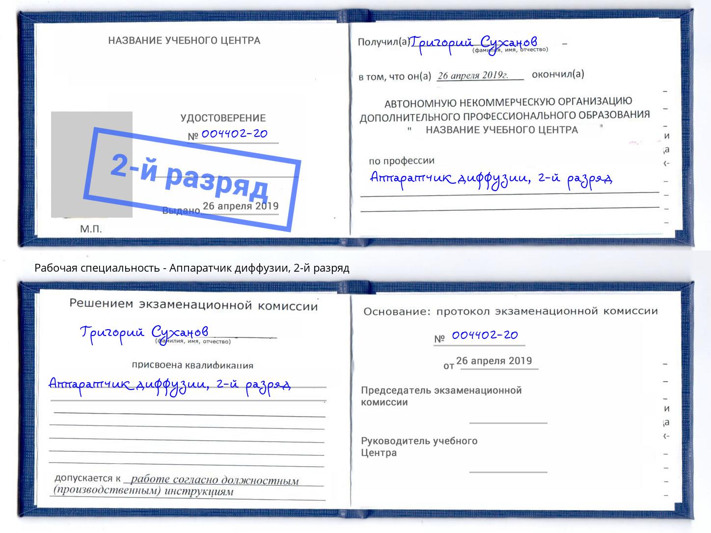 корочка 2-й разряд Аппаратчик диффузии Орехово-Зуево