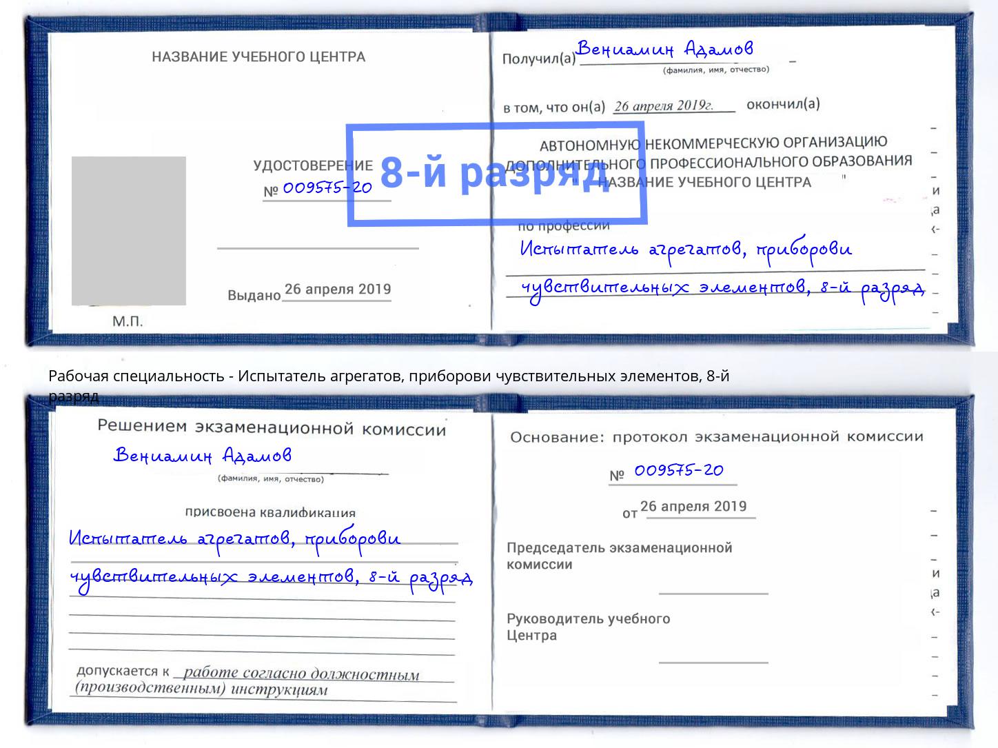корочка 8-й разряд Испытатель агрегатов, приборови чувствительных элементов Орехово-Зуево